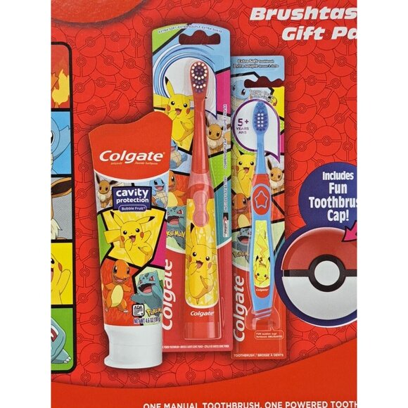 NIB Colgate Pokemon Brushtastic Gift Set Pack 2 Toothbrush and 4.6 oz Toothpaste - Picture 3 of 8